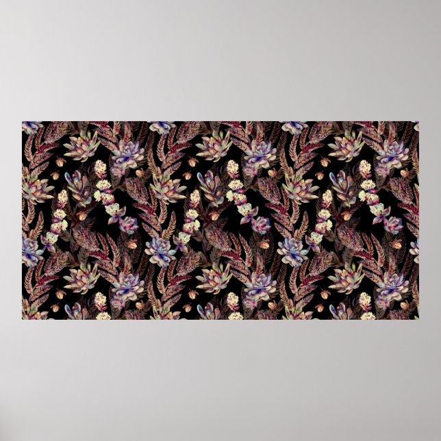 Póster Patrón floral sin fisuras. Suculentos, helechos, e (Frente)