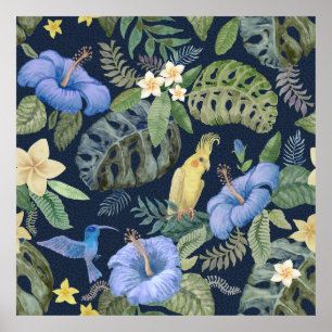 Póster Patrón floral sin foco a partir de agua pintada a 