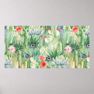 Póster Patrón floral sin soldadura con cactus, suculentos