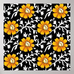 Póster Patrón floral sin soldadura con dardo de fondo neg