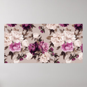 Póster Patrón floral sin soldadura con rosas en el fondo 