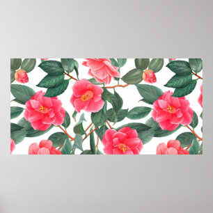 Póster Patrón floral sin soldadura, flores camélicas roja