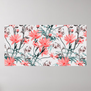 Póster Patrón floral sin soldadura, margarita e hiacinthe