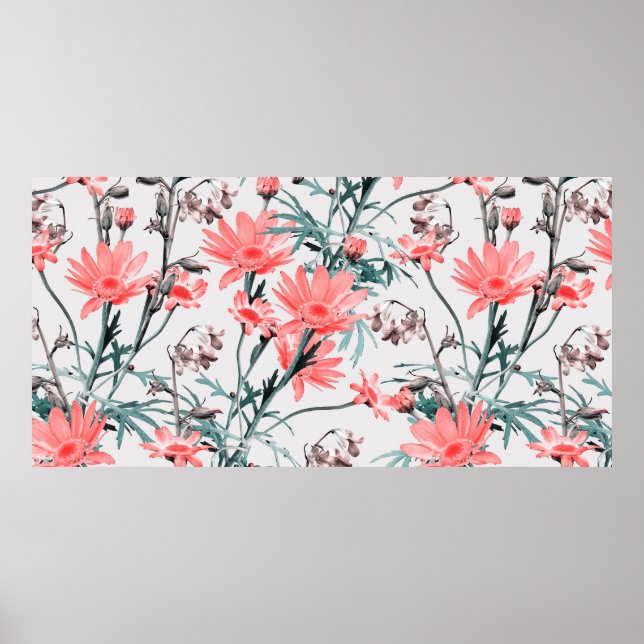 Póster Patrón floral sin soldadura, margarita e hiacinthe (Frente)