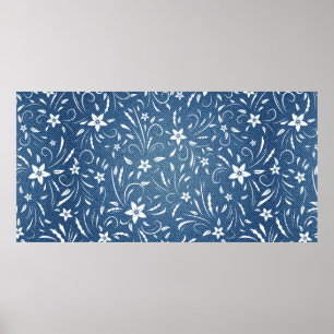 Póster Patrón floral sobre el denim