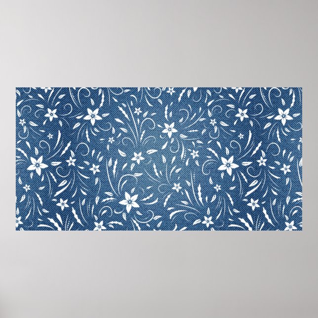 Póster Patrón floral sobre el denim (Frente)