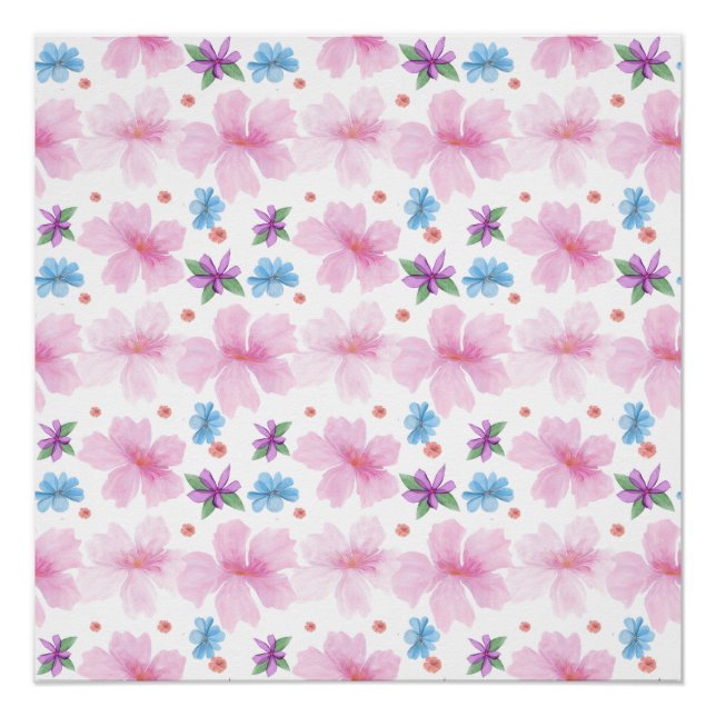 Póster Patrón floral suave de acuarela rosa |  (Anverso)