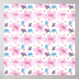 Póster Patrón floral suave de acuarela rosa   
