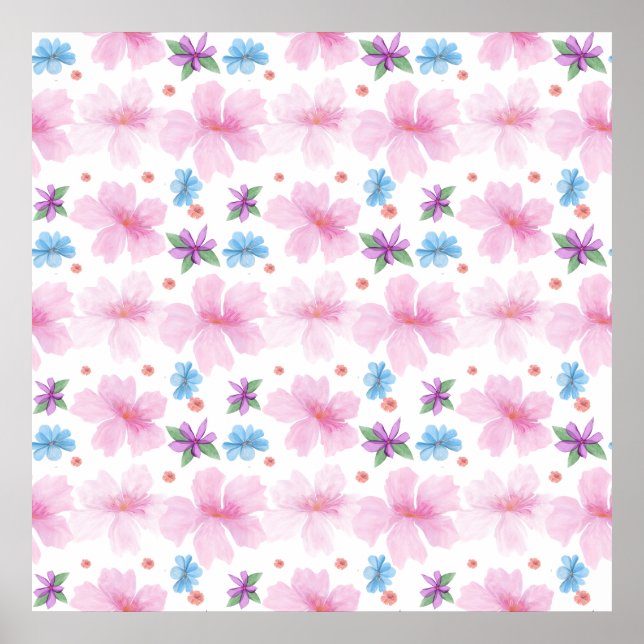 Póster Patrón floral suave de acuarela rosa |  (Frente)