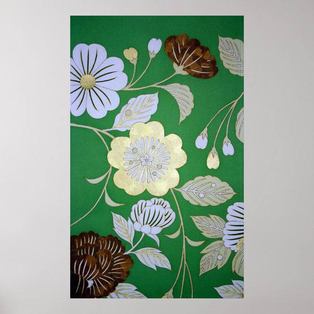 Póster Patrón floral, textil de KIMONO japonés (Frente)