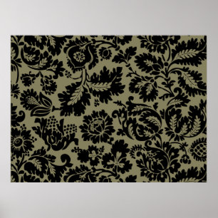 Póster Patrón floral veneciano en negro y blanco de Willi