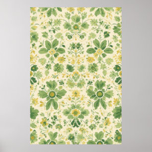 Póster Patrón floral verde y amarillo sin tiempo