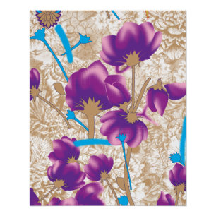Póster Patrón floral vibrante con color púrpura y azul de