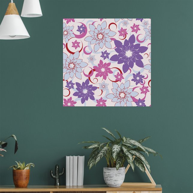 Póster Patrón floral vibrante Flores azul rosado púrpura (Subido por el creador)