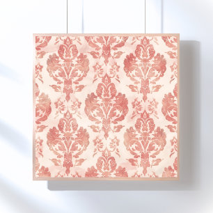 Póster Patrón Floral Vintage de Acuarela de Damasco Rosad