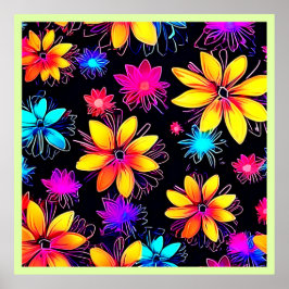 Póster Patrón floral Vivid Neon