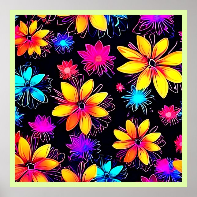 Póster Patrón floral Vivid Neon (Frente)