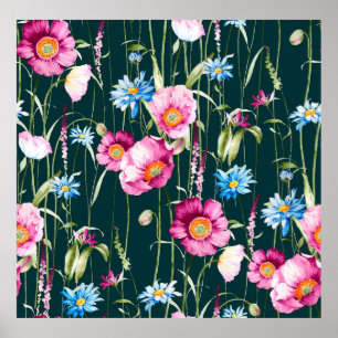 Póster Patrón fluido sin interrupciones con flor de amapo