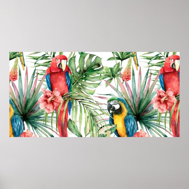 Póster Patrón fluvial tropical sin costuras con loros (Frente)