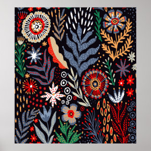 Póster Patrón folclórico, diseño textil sin fisuras con b