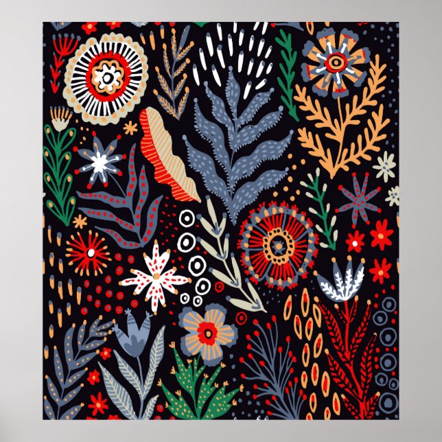 Póster Patrón folclórico, diseño textil sin fisuras con b (Frente)