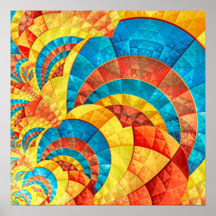 Póster Patrón fractal azul, amarillo y naranja