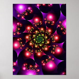 Póster Patrón Fractal en Espiral Joyas Púrpuras Brillante