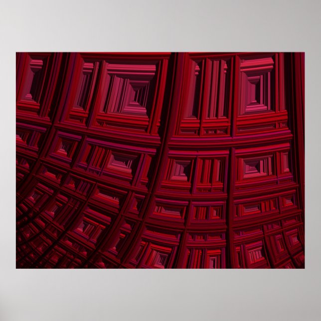 Póster Patrón fractal geométrico rojo negrita (Frente)