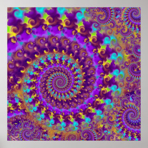 Póster Patrón fractal hippy Turquesa púrpura y amarillo