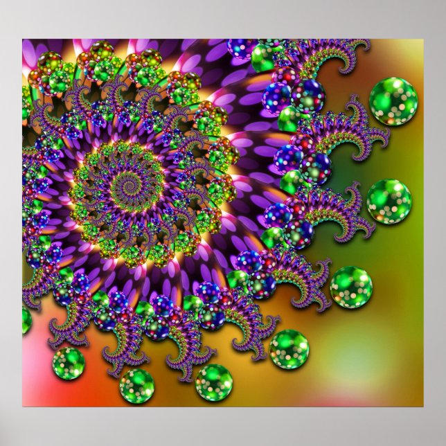 Póster Patrón fractal morado y verde bokeo (Frente)