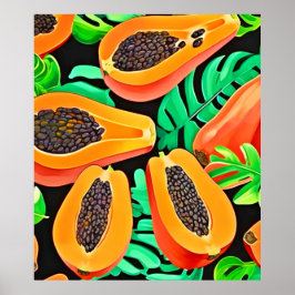 Póster Patrón fresco de papaya y hojas