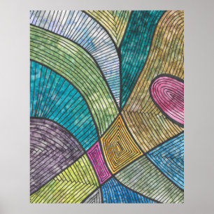 Póster Patrón Geométrico Abstracto Colorido Líneas Curvas