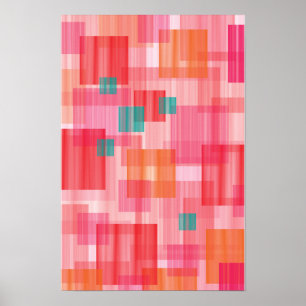 Póster Patrón geométrico abstracto de cuadrados en rosa y