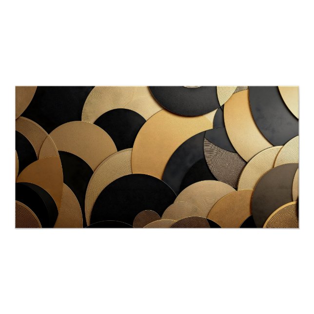 Póster Patrón geométrico abstracto de oro y negro (Anverso)