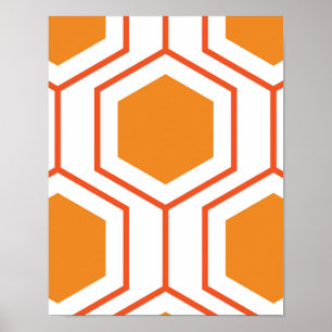 Póster Patrón geométrico abstracto hexagonal en naranja y