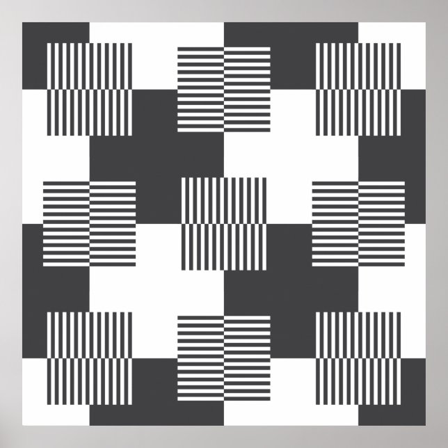 Póster Patrón geométrico abstracto negro y blanco (Frente)