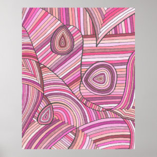 Póster Patrón geométrico abstracto rosa con líneas curvas
