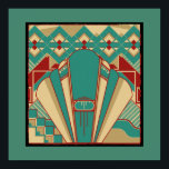 Póster Patrón geométrico Art Deco<br><div class="desc">Patrón de decoración en los populares colores del sudoeste de rojo profundo,  turquesa,  negro y crema.</div>