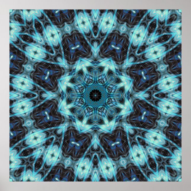 Póster Patrón geométrico azul con resplandor radiante (Frente)