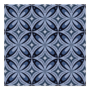 Póster Patrón geométrico azul estilo retro