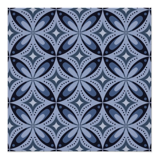 Póster Patrón geométrico azul estilo retro (Anverso)