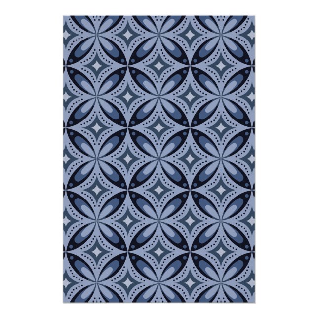 Póster Patrón geométrico azul estilo retro (Anverso)