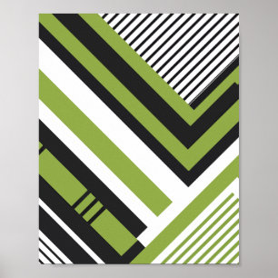 Póster Patrón geométrico con franjas verde y negra