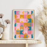 Póster Patrón geométrico corto en rosa y amarillo Verde a<br><div class="desc">Un divertido mosaico geométrico colorido da forma a un tejido moderno inspirado en una paleta de colores vivos de verde azulado,  rosa y amarillo.</div>