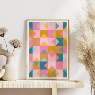 Póster Patrón geométrico corto en rosa y amarillo Verde a