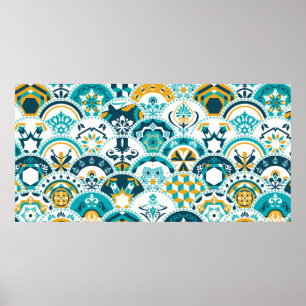 Póster Patrón geométrico de azulejo de Lisboa, portugués