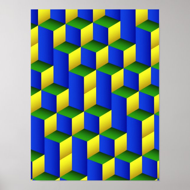 Póster Patrón geométrico de cubos isométricos 3D (Frente)