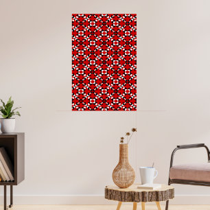 Póster Patrón geométrico de píxeles rojo, negro y blanco