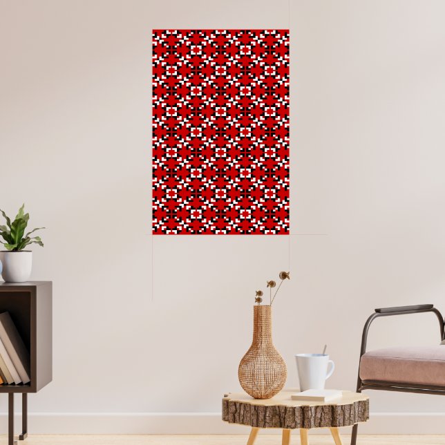 Póster Patrón geométrico de píxeles rojo, negro y blanco (Salón 3)