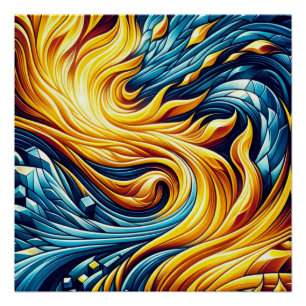 Póster Patrón Geométrico Del Hielo De Incendio Amarillo